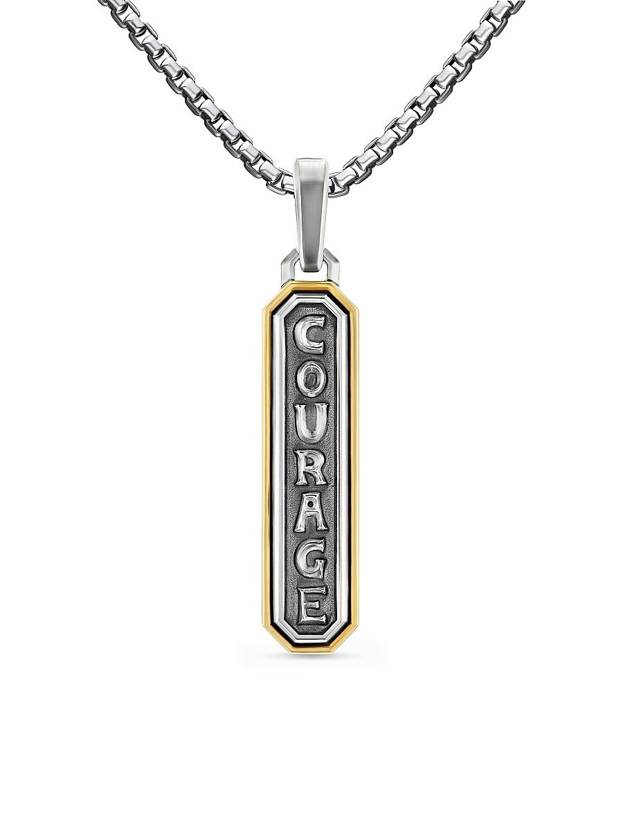 Men's Courage Amulet in Sterling Silver with 14K Yellow Gold, 35MM - Silver