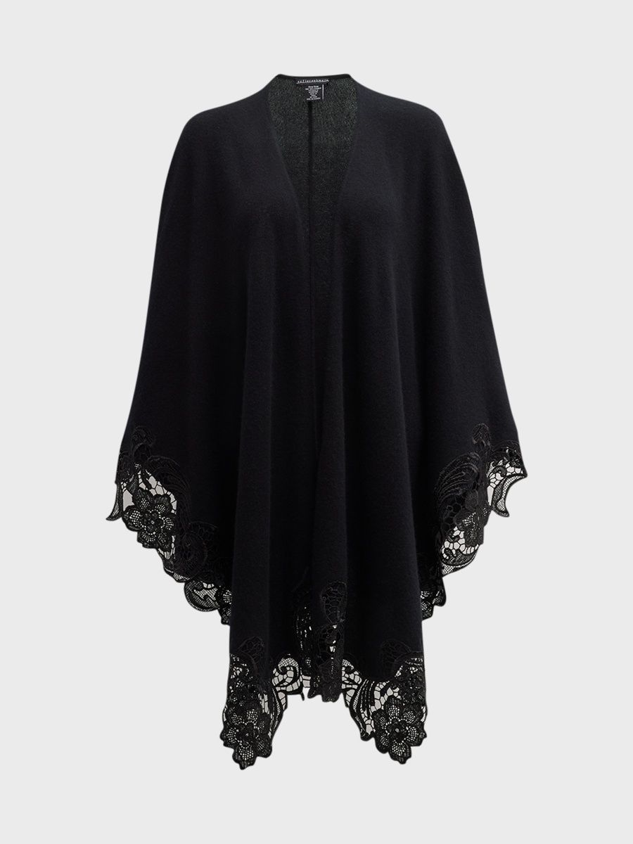 Sofia Cashmere Women's Lace-Trim Cashmere Knit Cape - Black