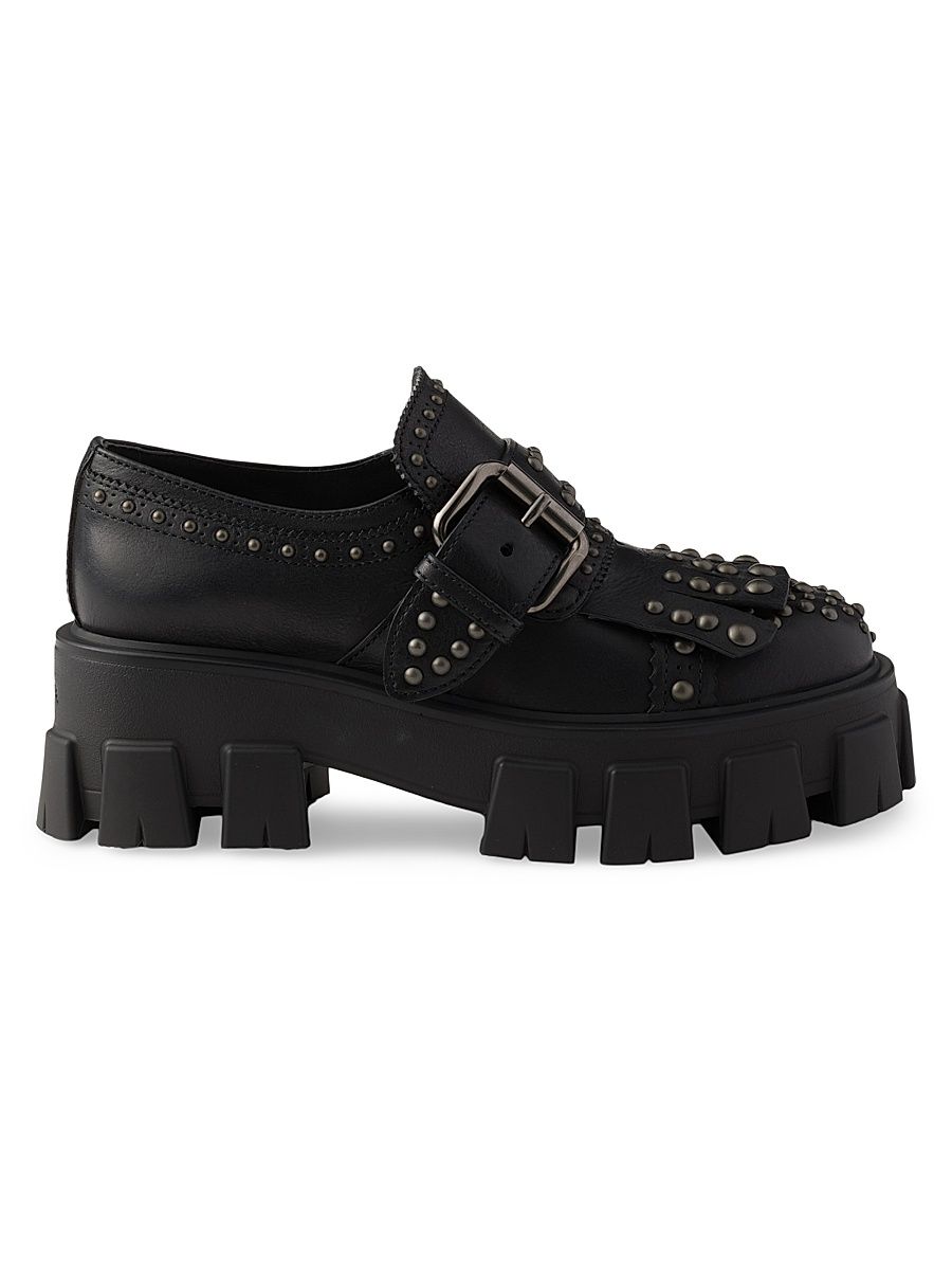 Women's Monolith Studded Leather Loafers - Black - Size 7