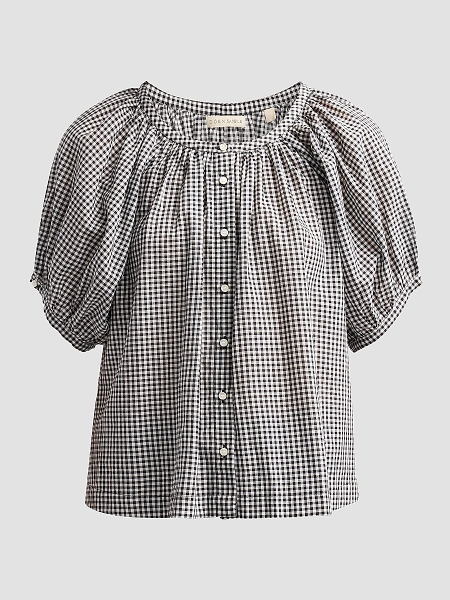 Women's June Gingham Cotton Top - Noir La Maddalena Gingham - Size XXS
