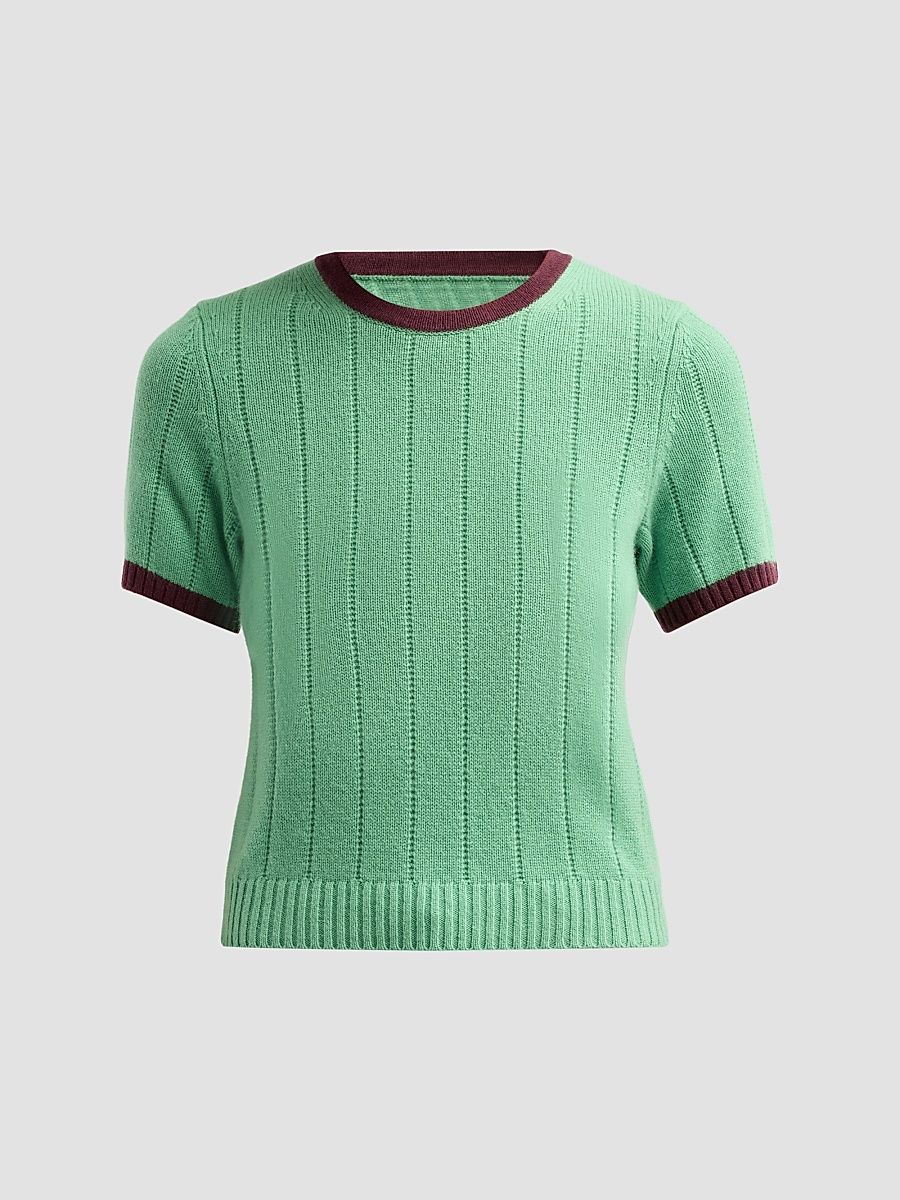 Women's Rib Ringer Cashmere T-Shirt - Highland Fig - Size XS