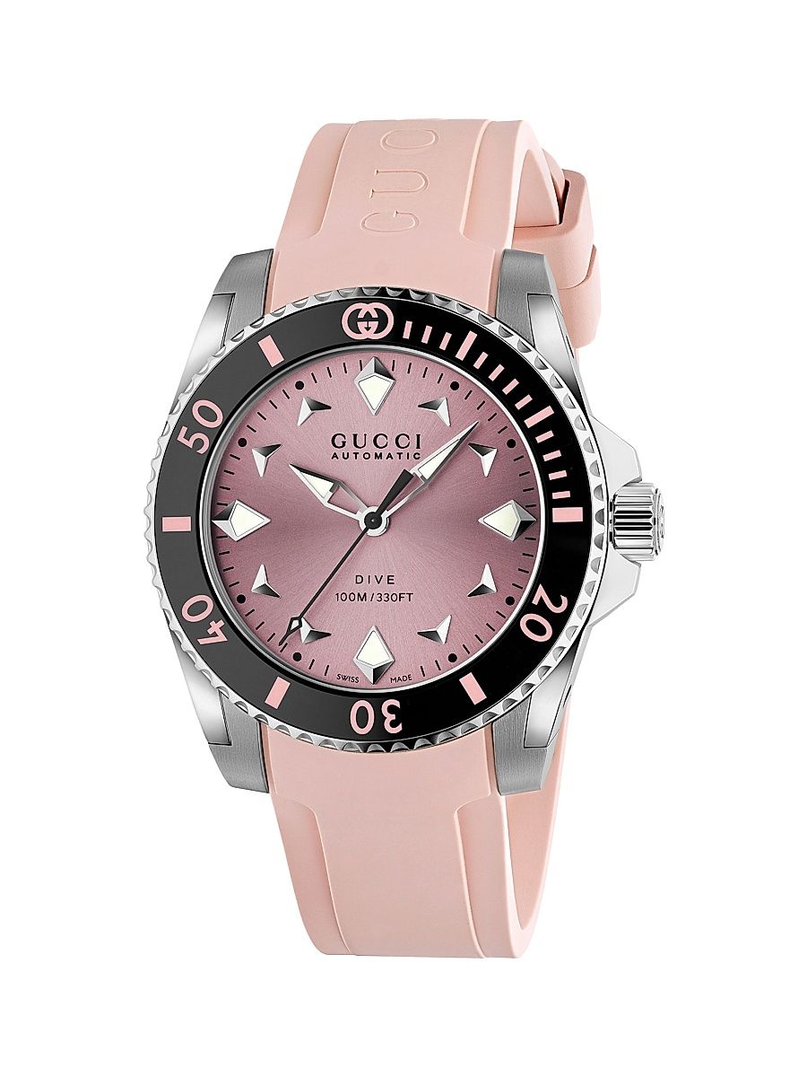 Men's Gucci Dive Stainless Steel, Ceramic & Rubber Strap Watch/36MM - Pink