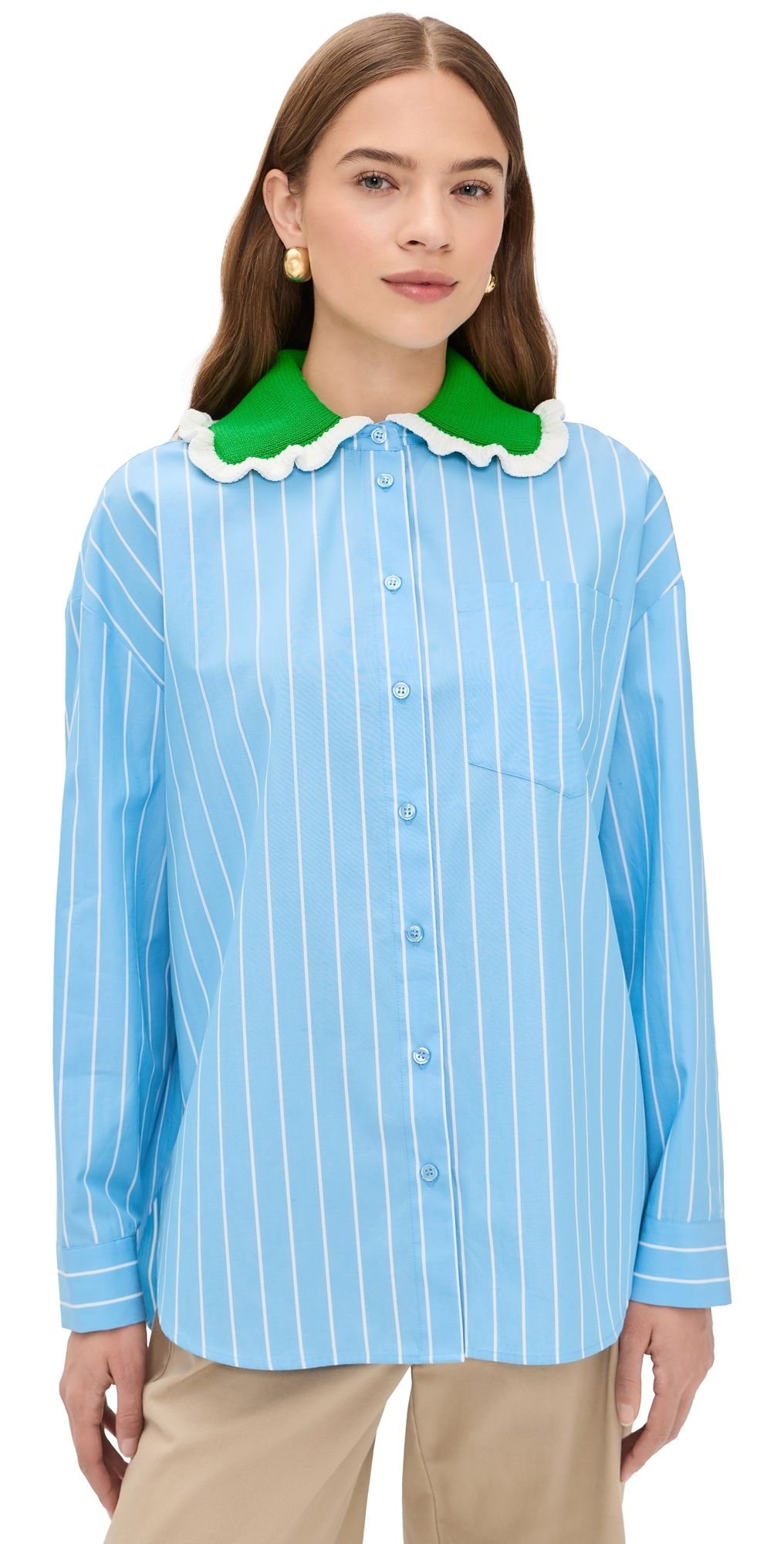 ESSENTIEL ANTWERP Joyful Crochet Collar Shirt Combo1 Bright Sky S