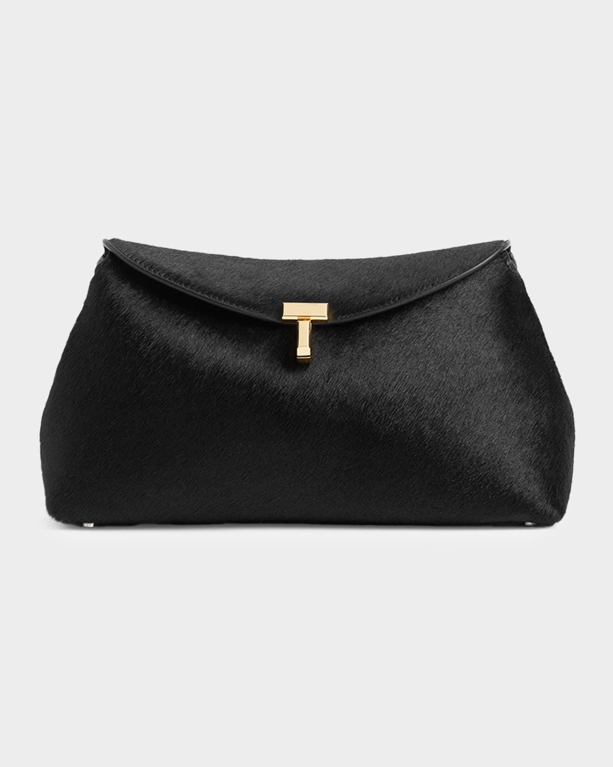 T Lock Flap Horsehair Clutch Bag