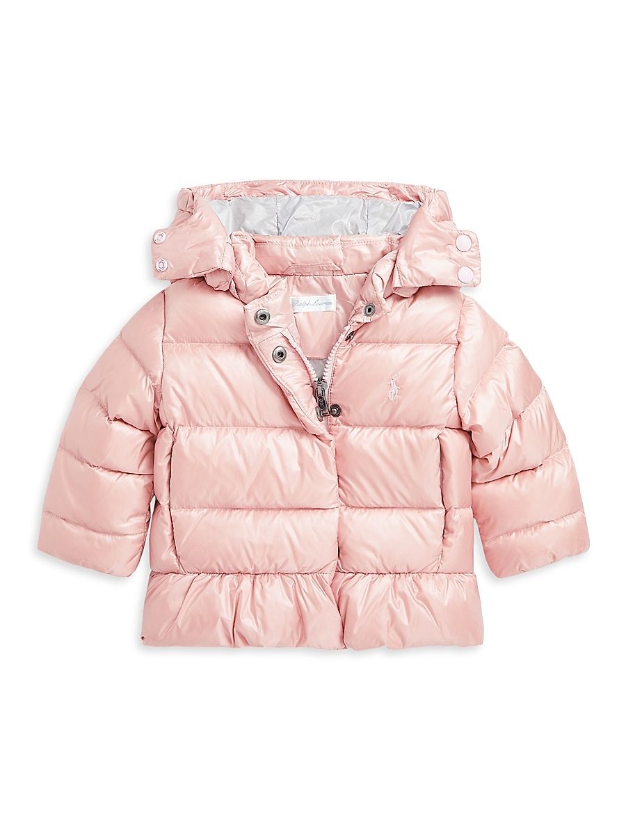 Baby Girl's Down Puffer Peplum Jacket - Hint Of Pink - Size 9 Months