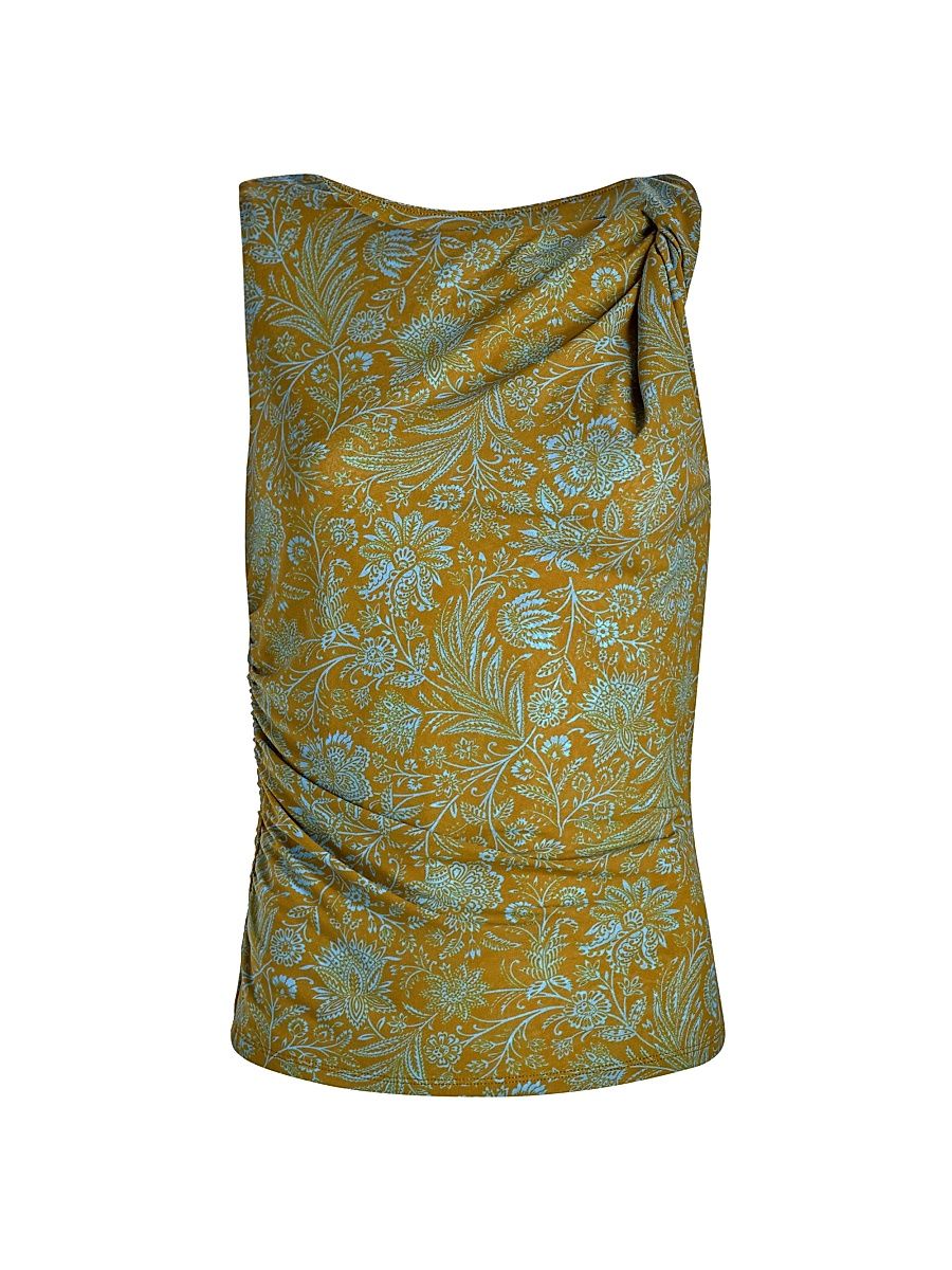 Women's Otessa Printed Sleeveless Draped Top - Dark Goldenrod Blue Jay - Size XL