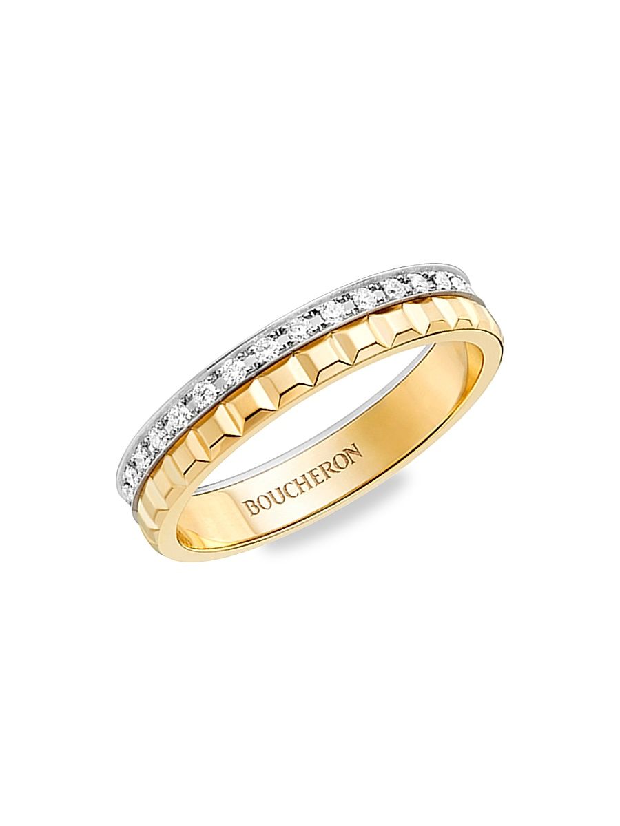 Women's Quatre Radiant Edition Clou De Paris Two-Tone 18K Gold & 0.24 TCW Diamond Wedding Band - Yellow White Gold - Size 6