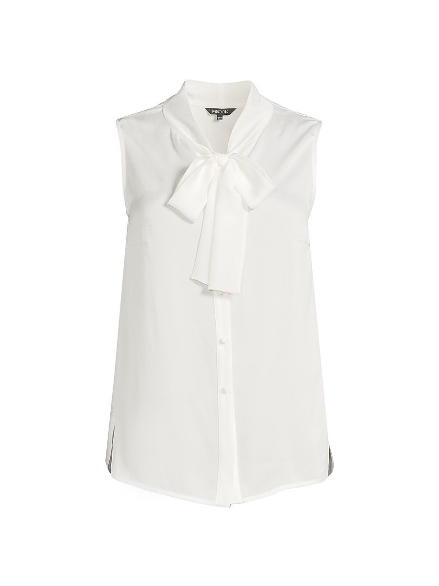 Women's Tieneck Sleeveless Button-Front Blouse - White - Size XXL