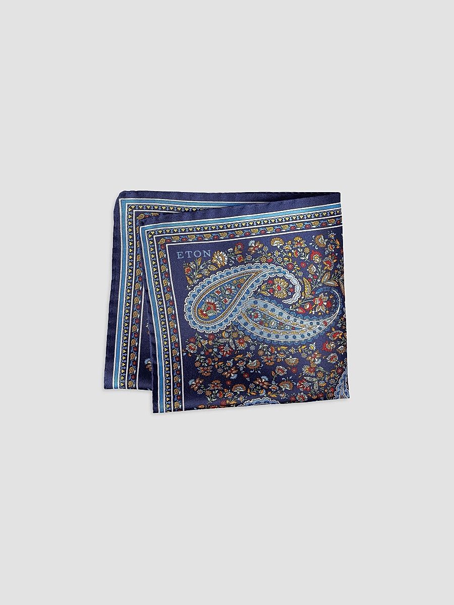 Men's Paisley Silk Twill Pocket Square - Navy