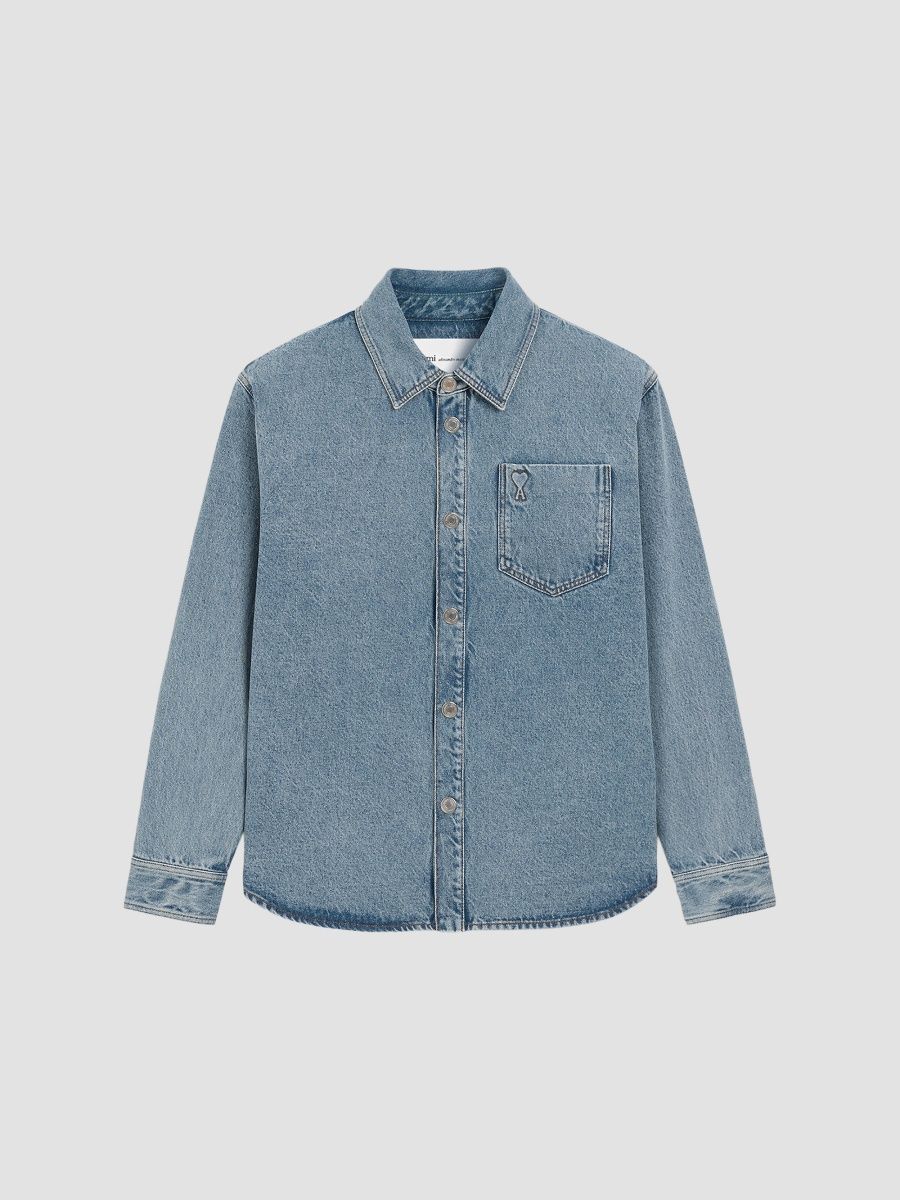 AMI Paris Women's Ami De Coeur Denim Overshirt - Used Blue - Size Large