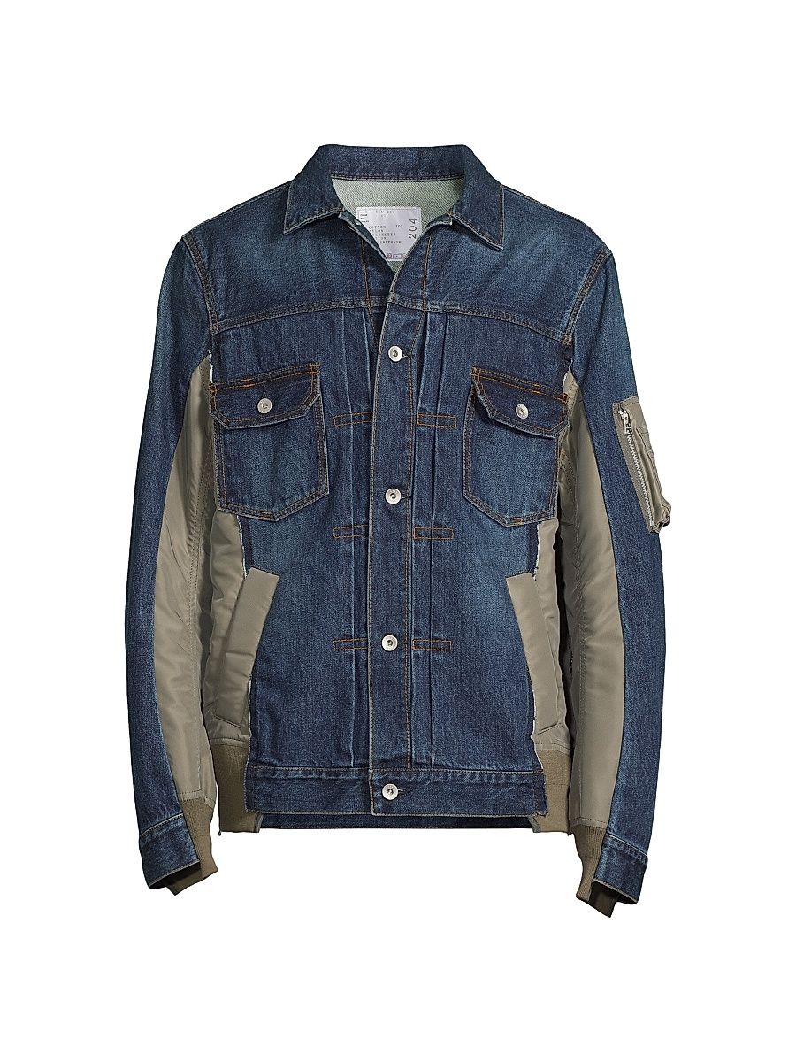 Men's Denim Mixed-Media Jacket - Blue - Size XL