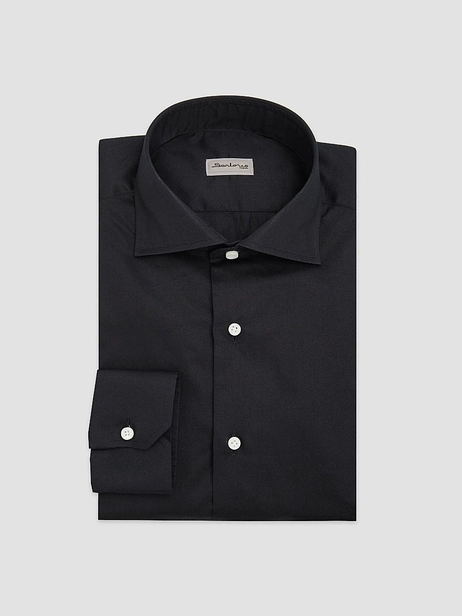 Men's Solid Cotton Dress Shirt - Black - Size 16