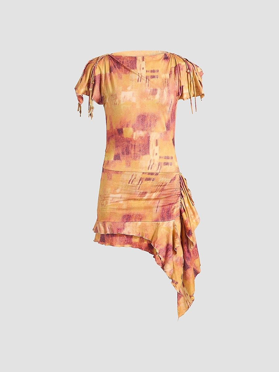 Isabel Marant Women's Janick Printed Asymmetric Minidress - Orange - Size 10