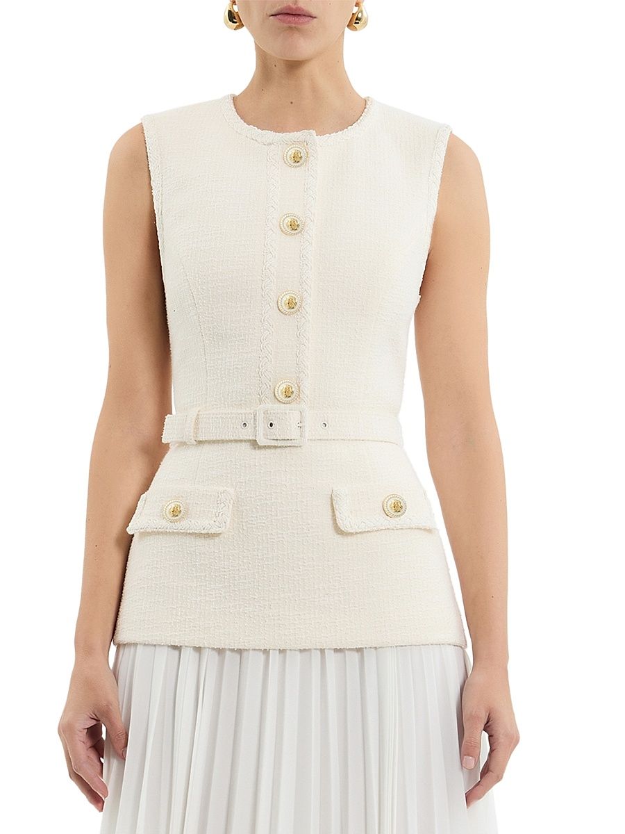 Women's Jonie Belted Mixed-Media Midi-Dress - Cream - Size 14