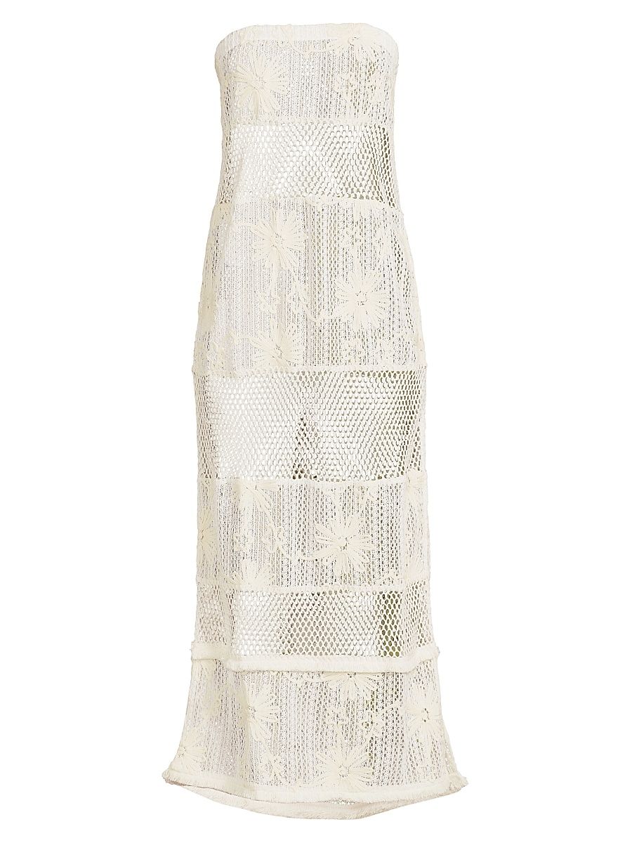 Women's Senara Bandeau Lace Cover-Up Maxi Dress - White Embroidered - Size XL