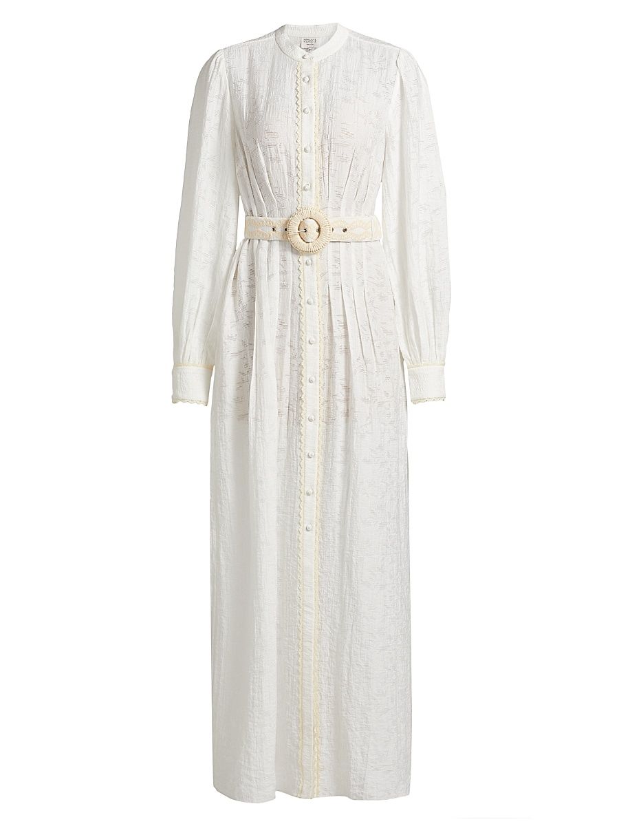 Women's Anvi Jacquard Belted Maxi Shirtdress - White - Size Large
