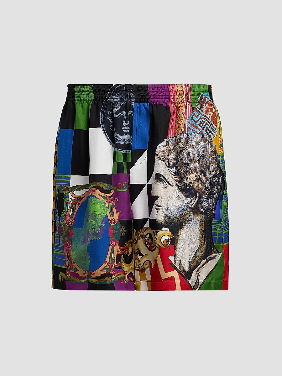 Men's Medusa Collage Silk Twill Shorts - Size 38