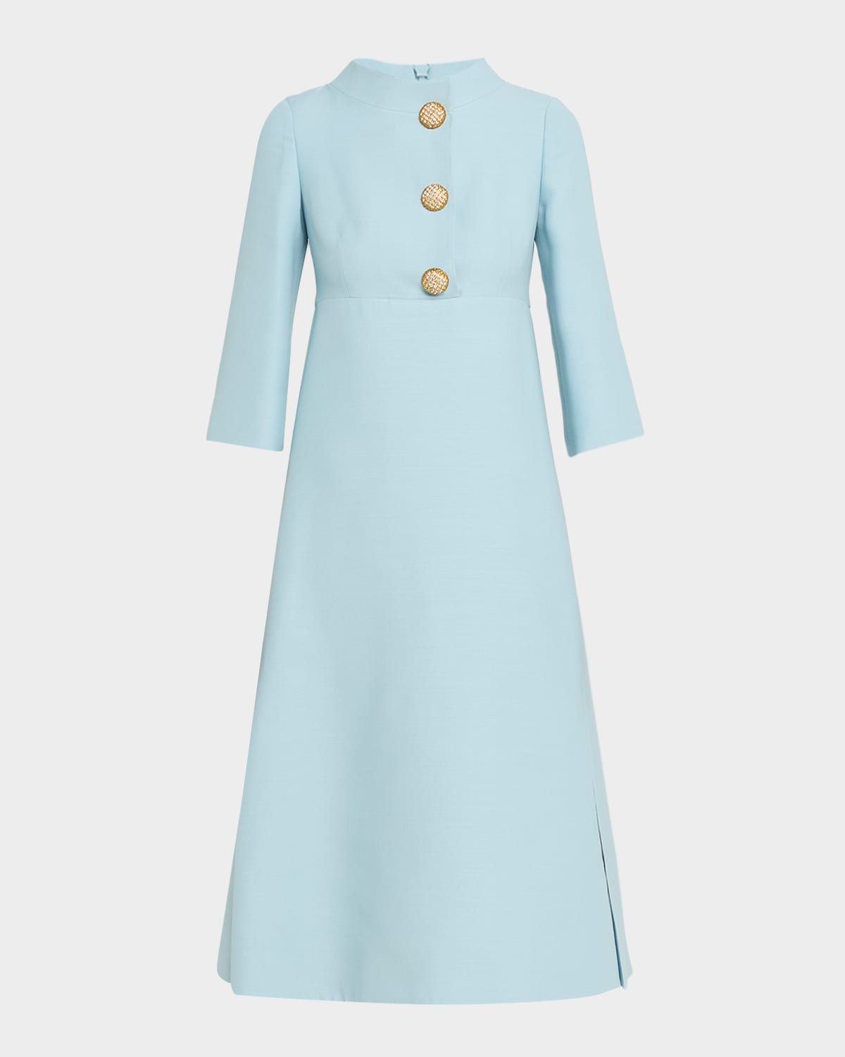 Strass Button High-Neck Crepe Midi Dress