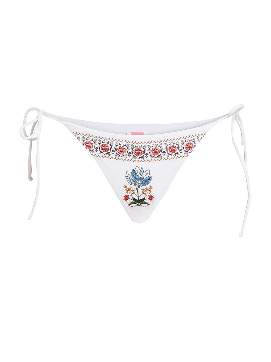 Women's Stitched Garden Side-Tie Bikini Bottom - Off White - Size XL