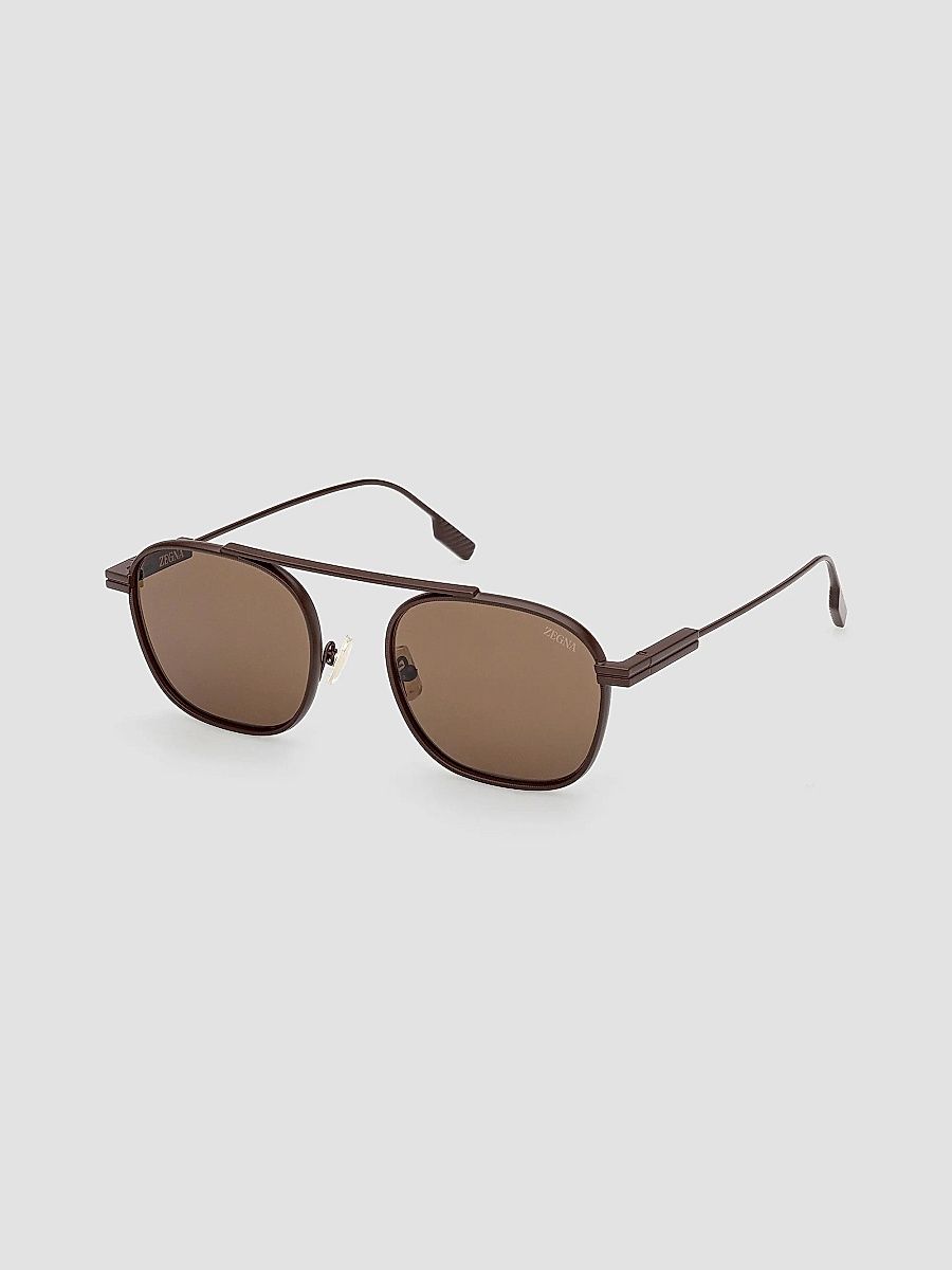 ZEGNA Men's 53MM Round Sunglasses - Dark Brown