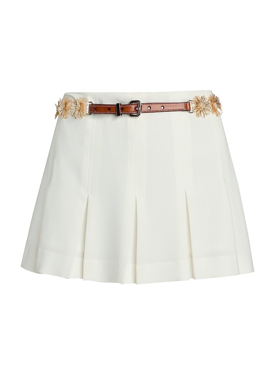 Women's Aanya Sunflare Pleated Belted Skort - Ivory Champagne - Size 12