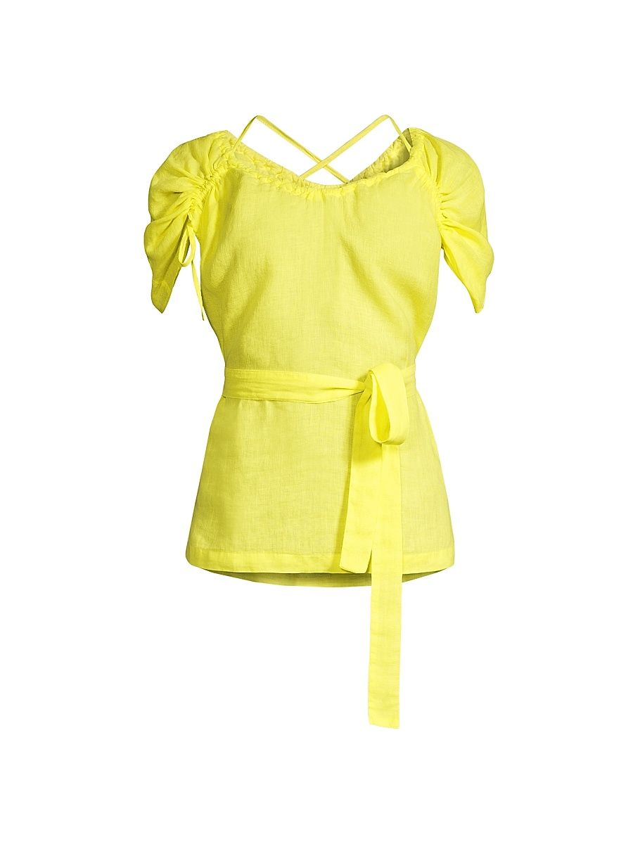 Women's Tie-Waist Linen Shirt - Lime - Size Small