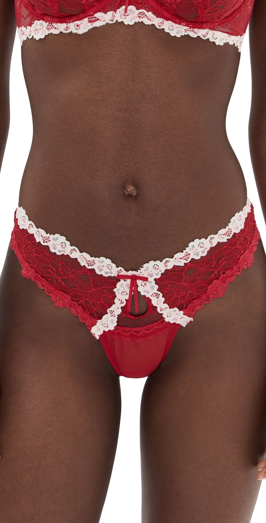 For Love & Lemons Fiona Lace Thong Panties Red XS