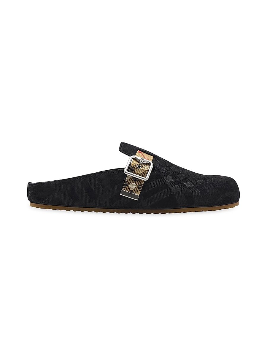 Men's Urchin Check-Trimmed Suede Clogs - Black - Size 13