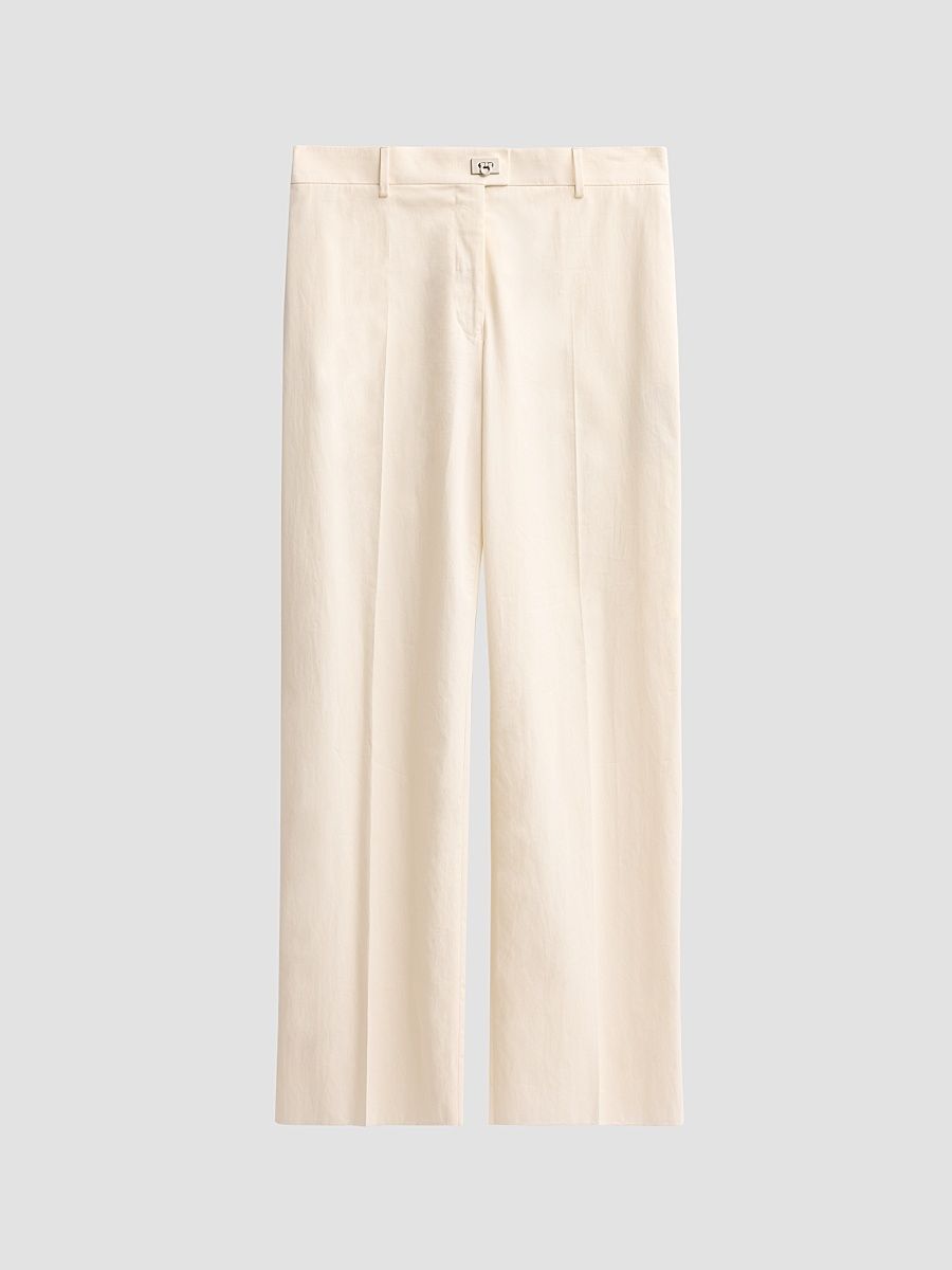 Women's Cotton-Silk Canvas Trousers - Parchment - Size 10