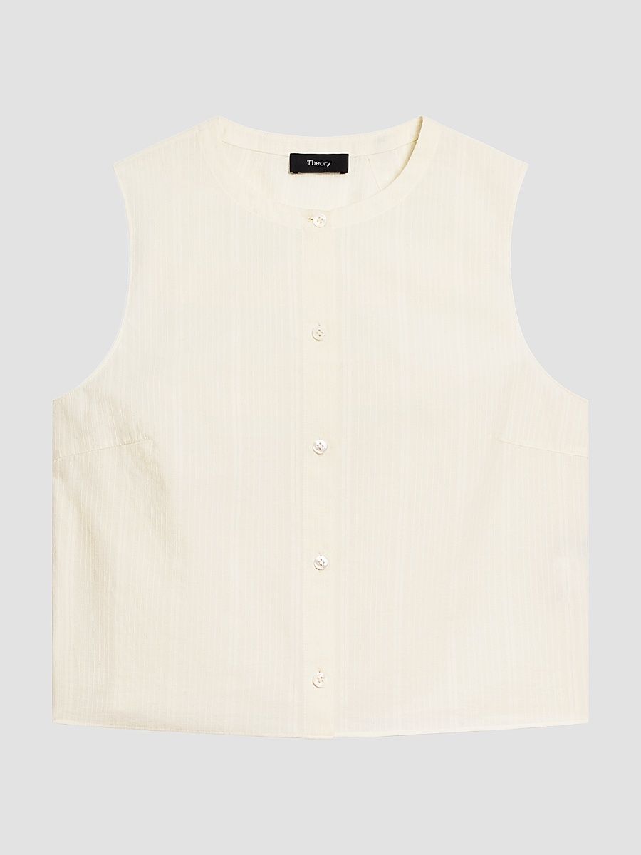 Women's Striped Cotton Poplin Top - Ivory - Size XL