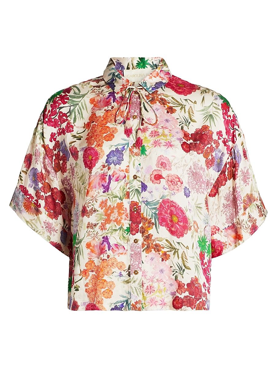 Women's Floral Relaxed-Fit Button-Front Blouse - Floral Pink - Size Medium