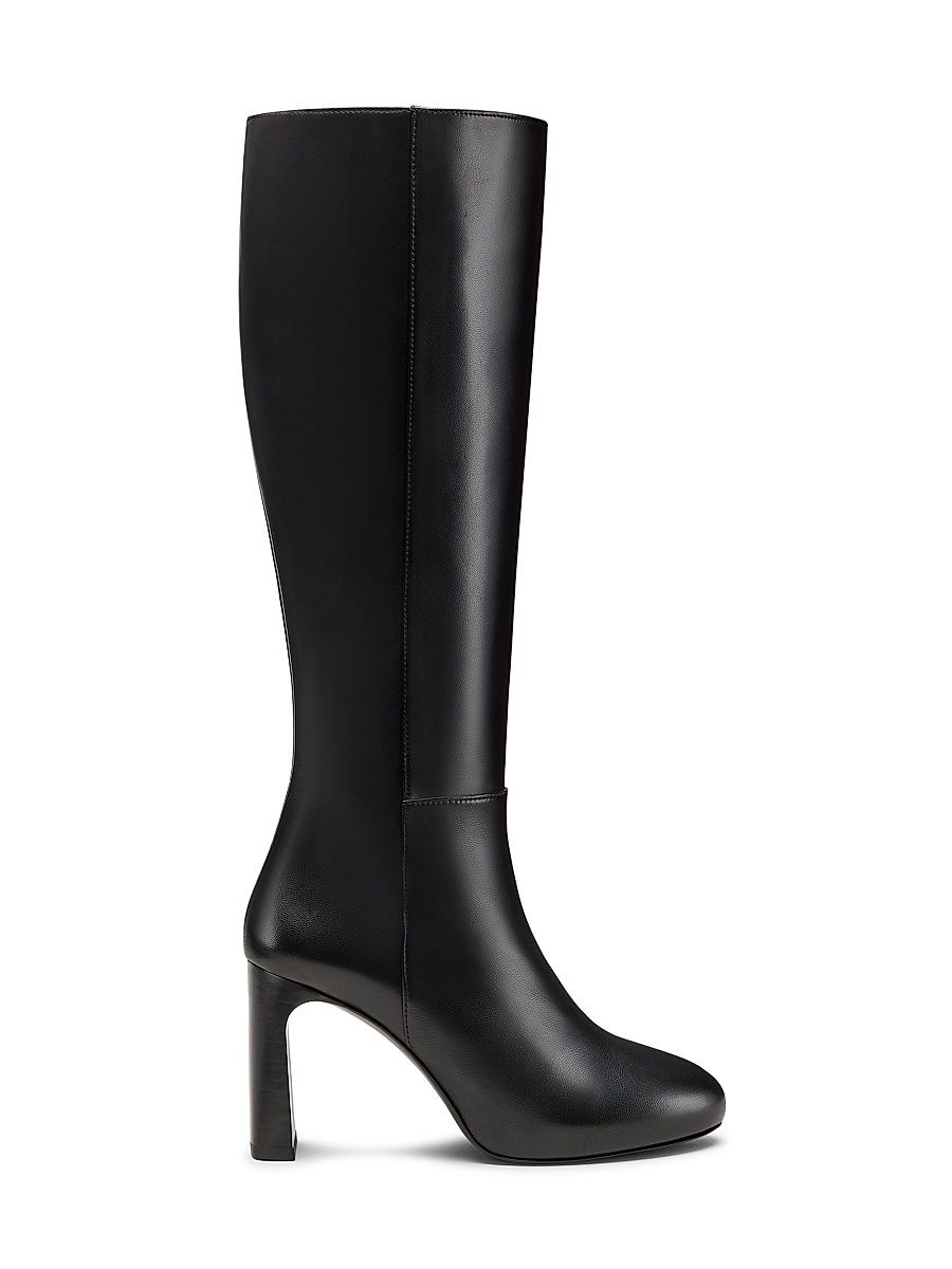Women's Babette 90MM Platform Zip Leather Knee Boots - Black - Size 9.5