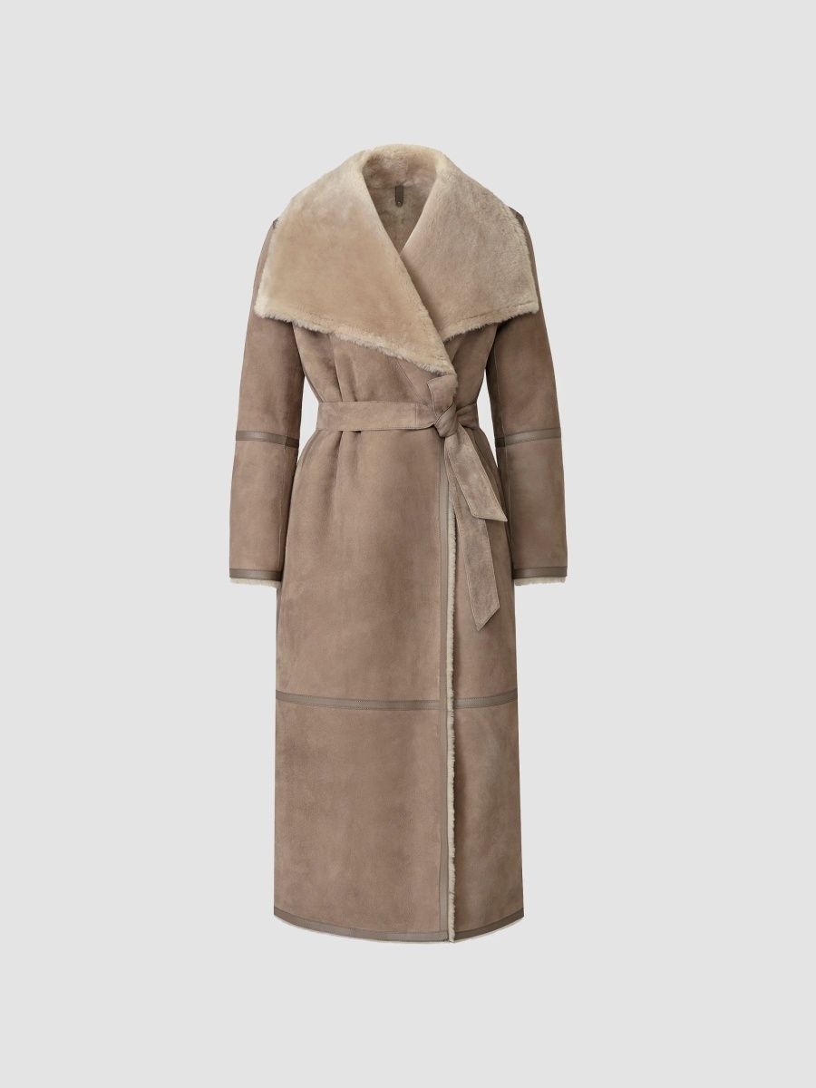Mackage Women's Marian Leather & Shearling Reversible Wrap Coat - Truffle Taupe - Size XXS