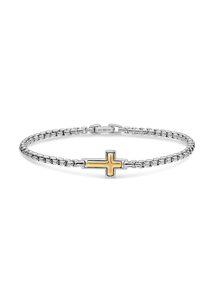 Men's Cross Station Bracelet in Sterling Silver - Silver - Size Medium