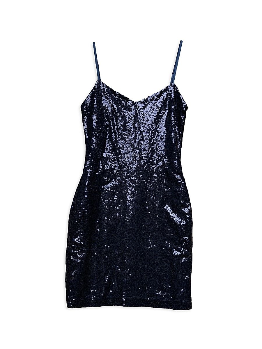 Girl's Sequin Fitted Mini Dress - Navy - Size 8