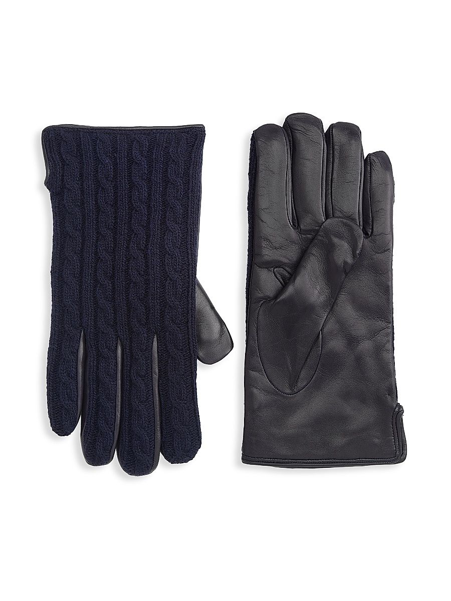 Men's COLLECTION Leather & Wool Gloves - Navy - Size Large