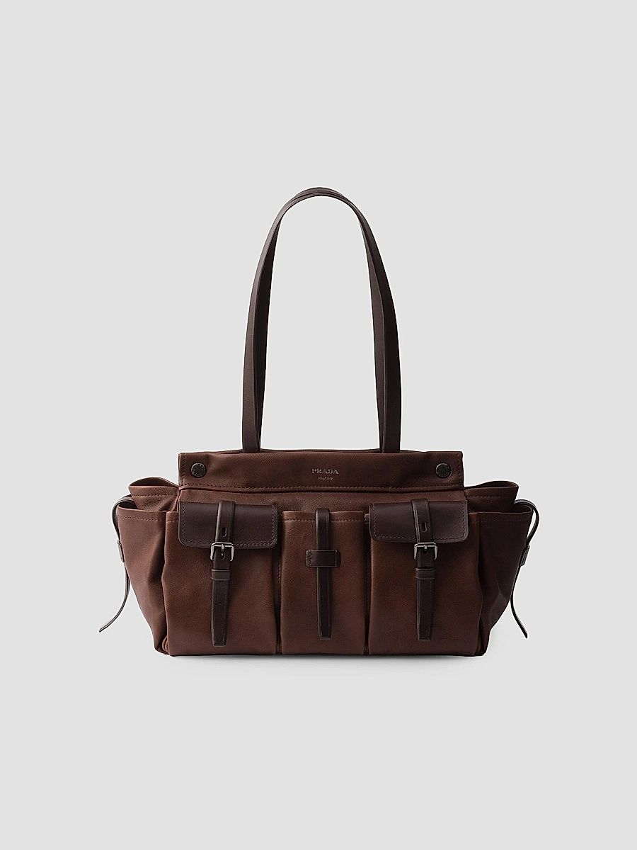 Prada Women's Route Large Leather Tote Bag - Brown