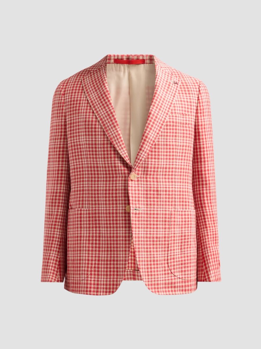 Isaia Men's Gingham Linen-Blend Blazer - Light Beige - Size 40