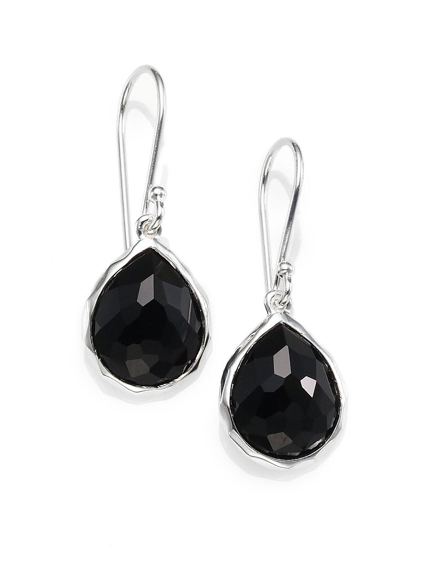 Women's Black Onyx & Sterling Silver Earrings - Silver Black