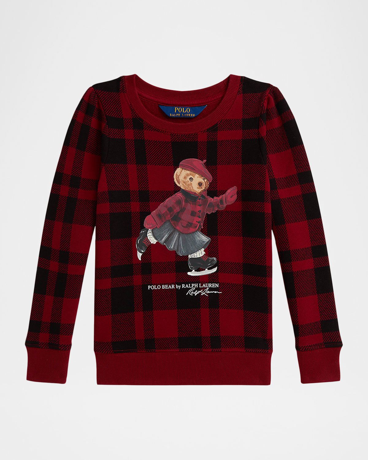 Girl & apos;s Plaid Polo Bear Fleece Sweatshirt, Size 2-6X