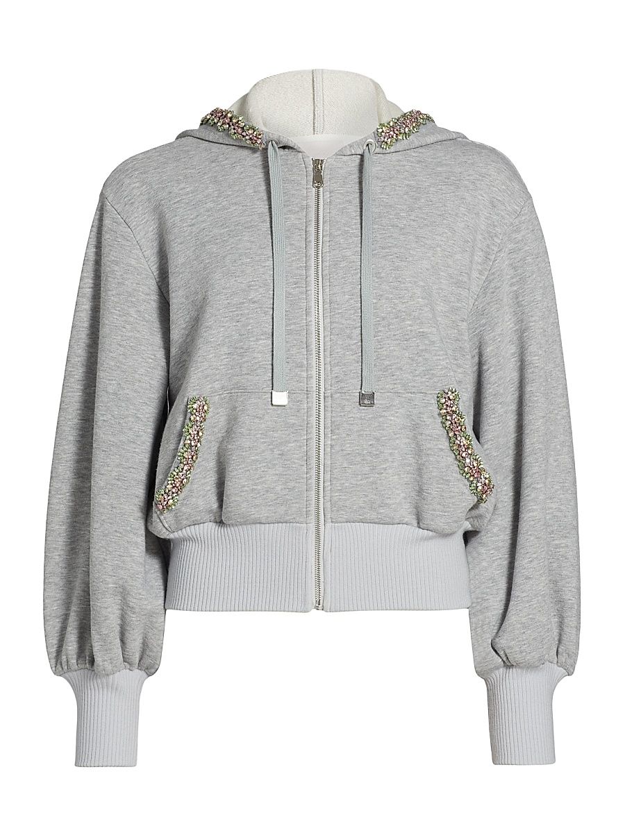Women's Maddie Crystal-Embellished Zip Hoodie - Heather Grey - Size XL