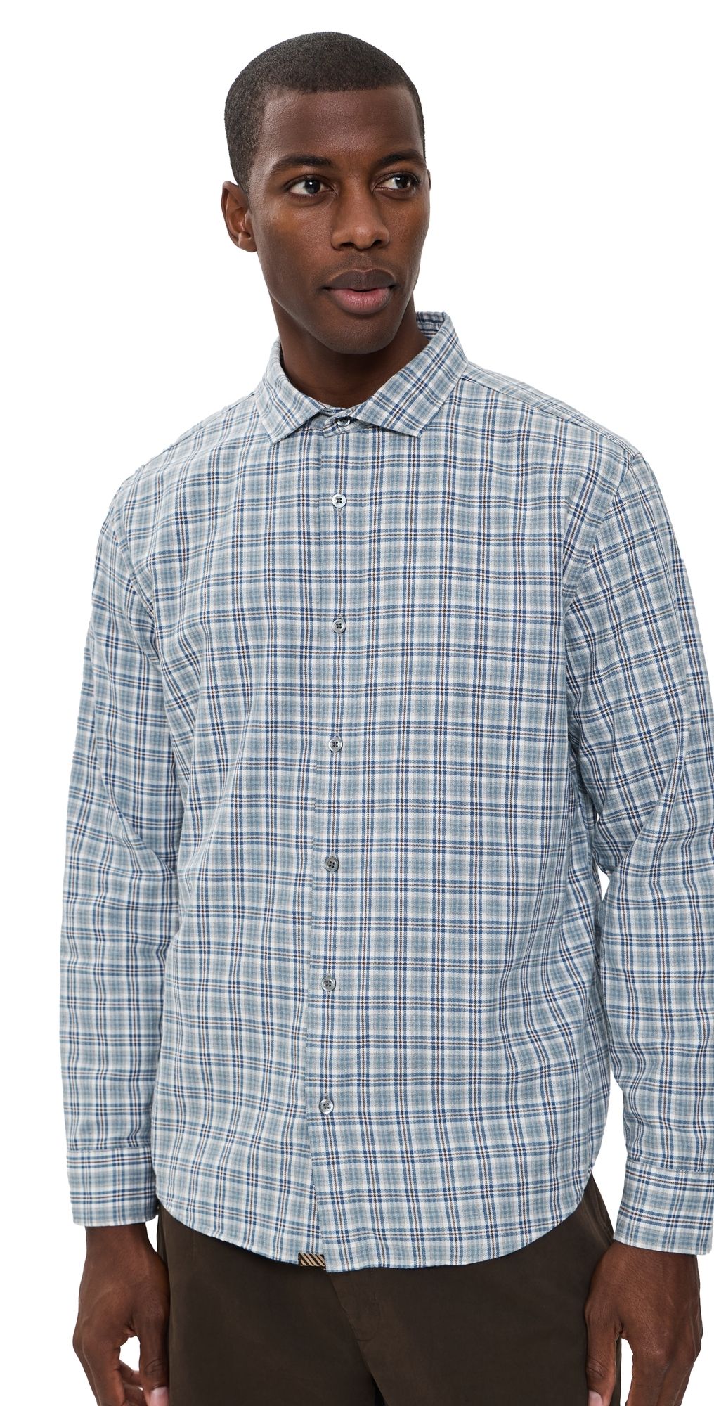Billy Reid Twill Plaid Hutcheson Sport Shirt Blue Multi L