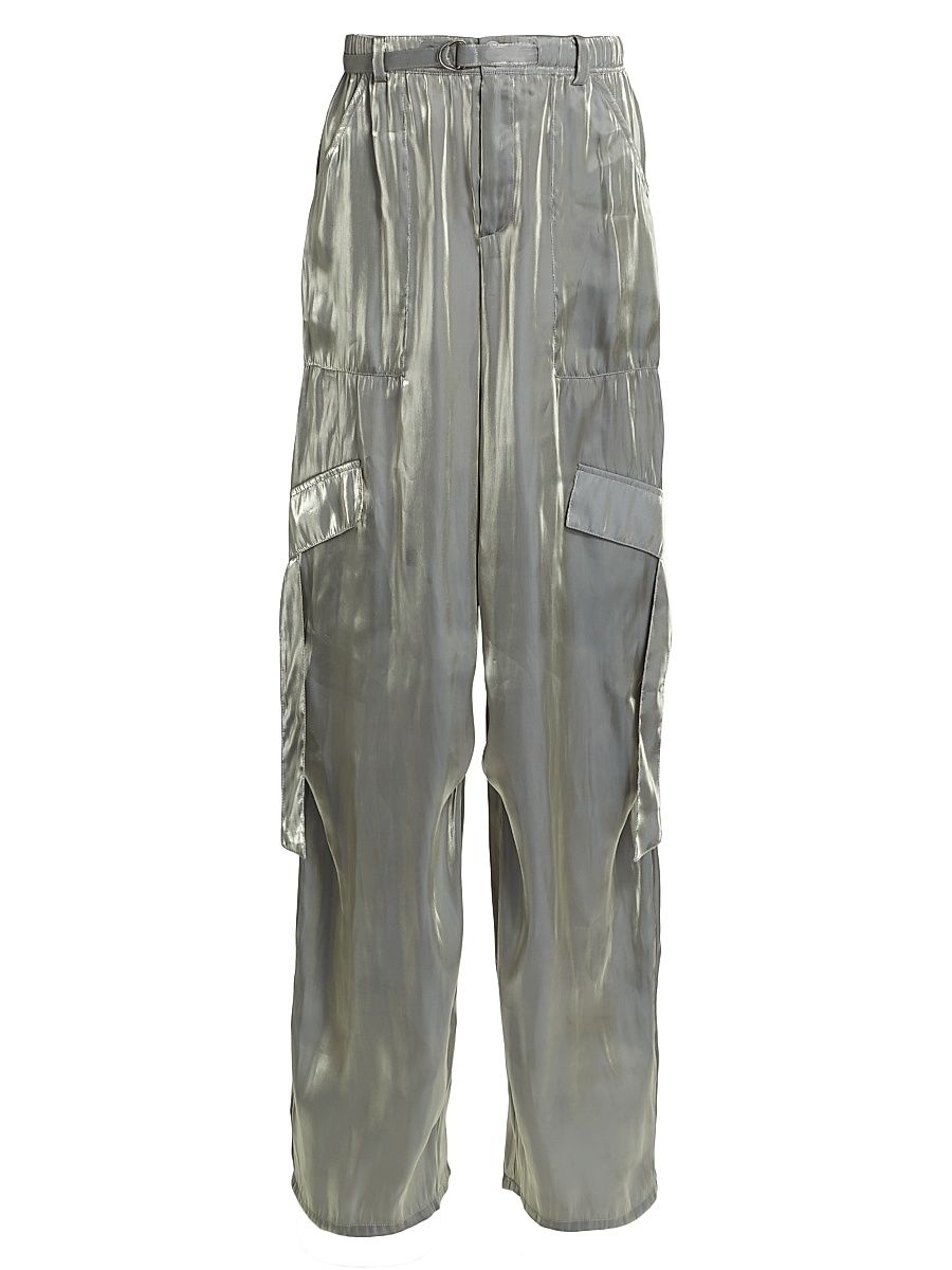 Women's Metallic Organza Straight-Leg Utility Pants - Steel - Size Small