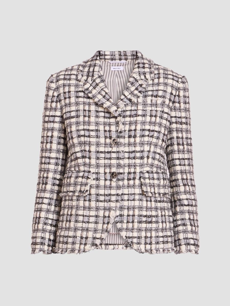 Thom Browne Women's Tweed Single-Breasted Blazer - White - Size 8