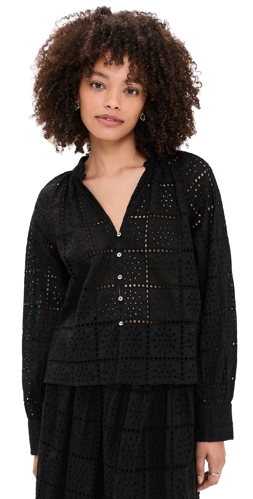 RAILS Francine Top Black Grid Embroidery M