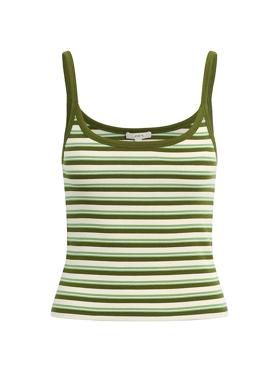 Women's Striped Cotton-Blend Cami - Fern Pesto Stripe - Size XS