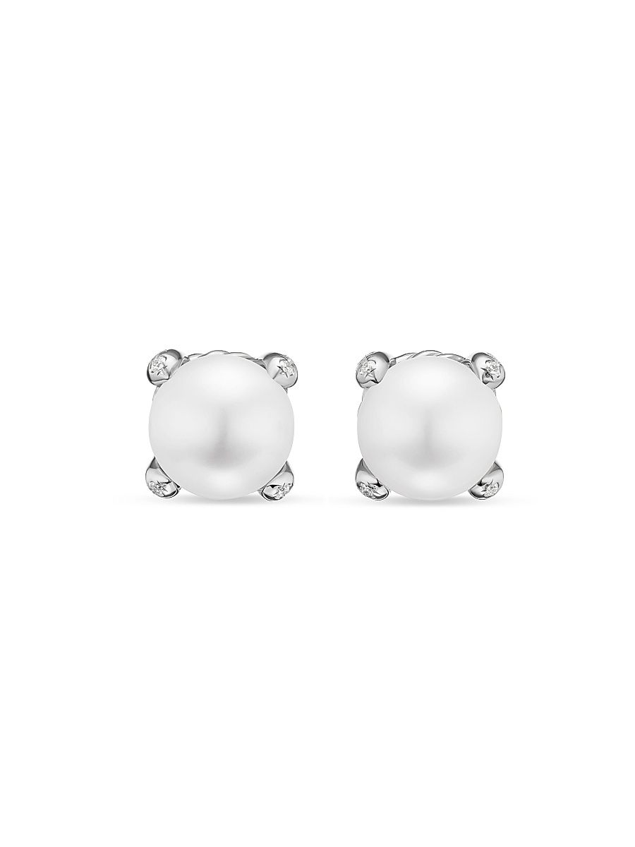 Women's Pearl Classics Stud Earrings in Sterling Silver and Diamonds - Pearl