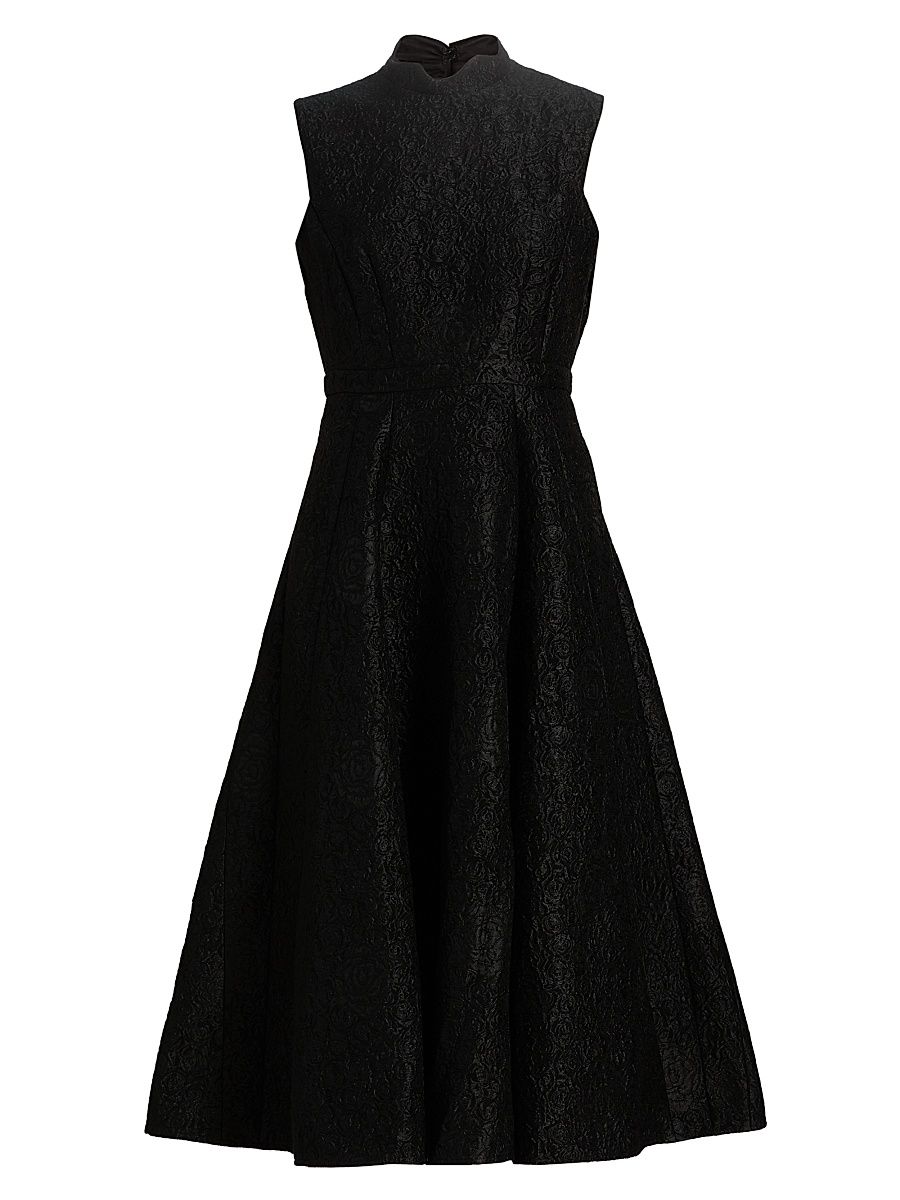 Women's Floral Brocade Sleeveless Midi-Dress - Noir Rose - Size 12