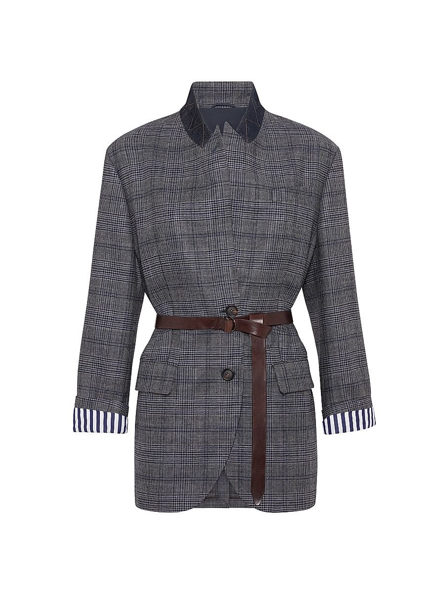 Women's Virgin Wool Prince of Wales Blazer - Grey - Size 14