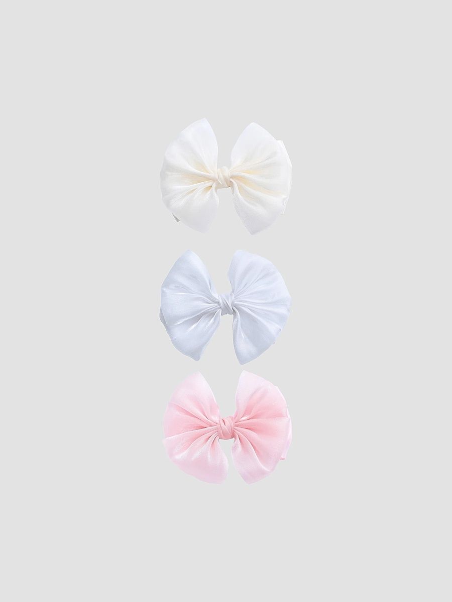 Girl's Satin Bow Hair Clip Set - Champagne Ivory Pink